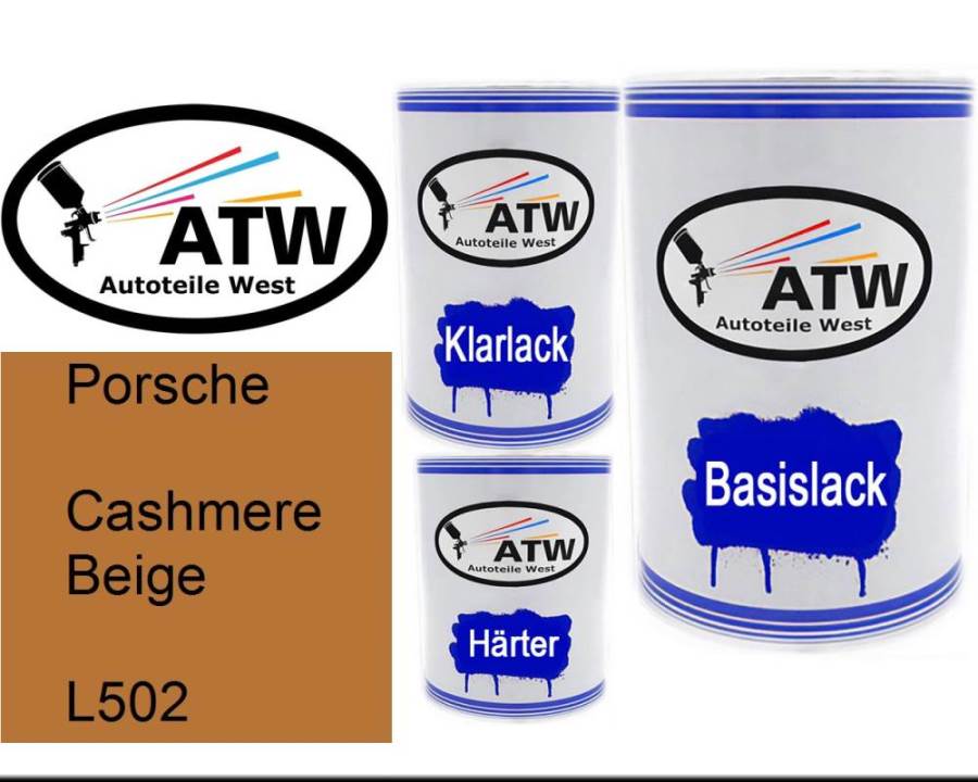 Porsche, Cashmere Beige, L502: 500ml Lackdose + 500ml Klarlack + 250ml Härter - Set, von ATW Autoteile West.